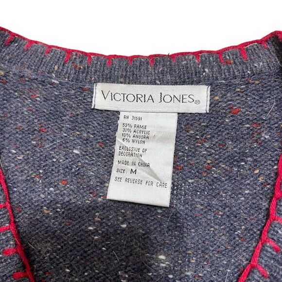 Vintage 90s Christmas Cardigan Sweater Medium Snowmen Blue Speckled Angora Tree - Picture 3 of 12